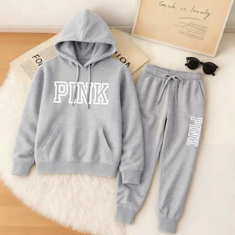 Women's Casual Printed Hoodie & Drawstring Jogger Pants Set