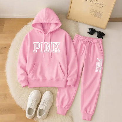 Women's Casual Printed Hoodie & Drawstring Jogger Pants Set
