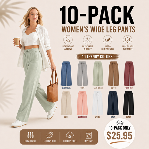 High Waisted Drawstring Pocket Wide Leg Baggy Casual Linen-Feel Pants