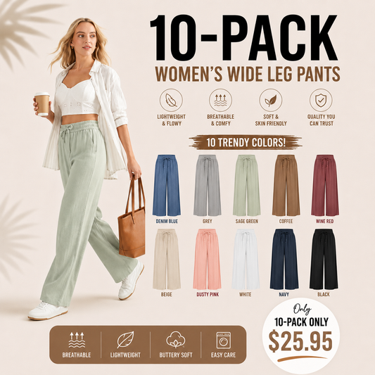 High Waisted Drawstring Pocket Wide Leg Baggy Casual Linen-Feel Pants