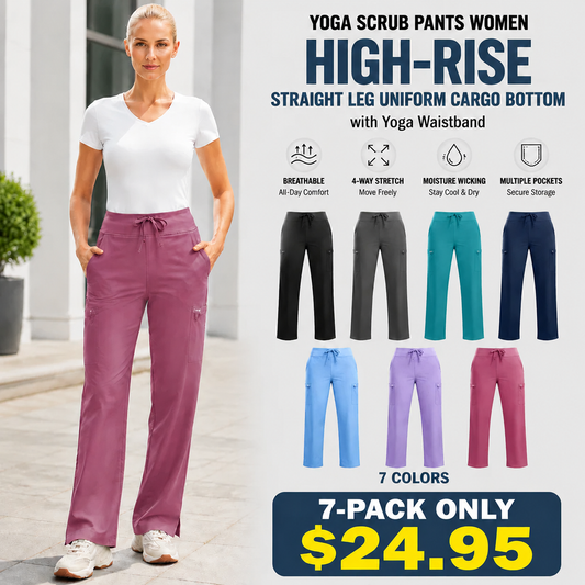 ❤️DEALS FOR YOU-Women's High-Rise Stretch Scrub Pants with Yoga Waistband & Pockets