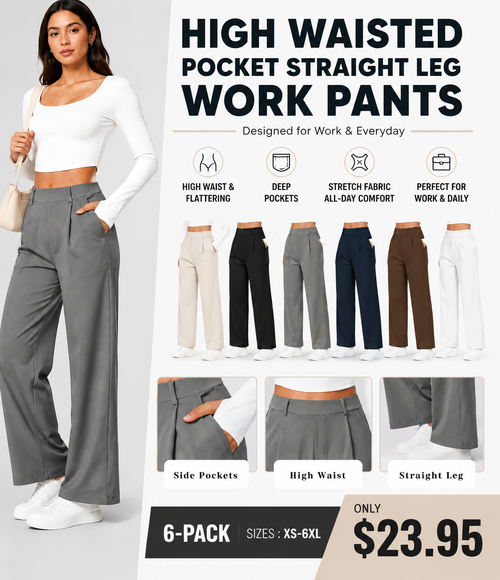 High Waisted Pocket Straight Leg Work Pants