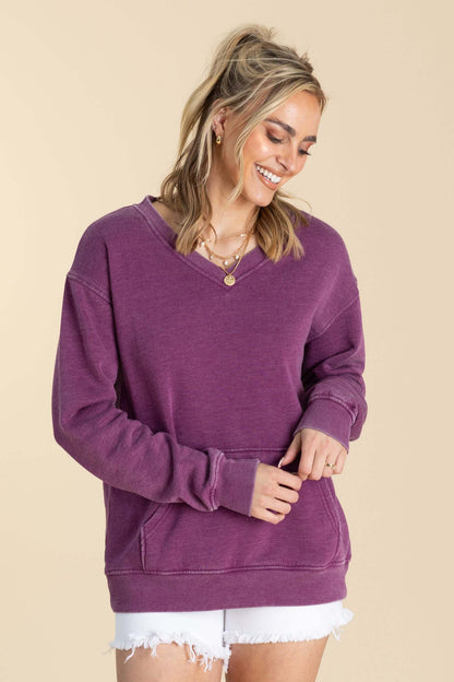 🔥 Your Favorite Is Back!Pigment Dyed Cozy Campfire V-Neck Sweatshirt