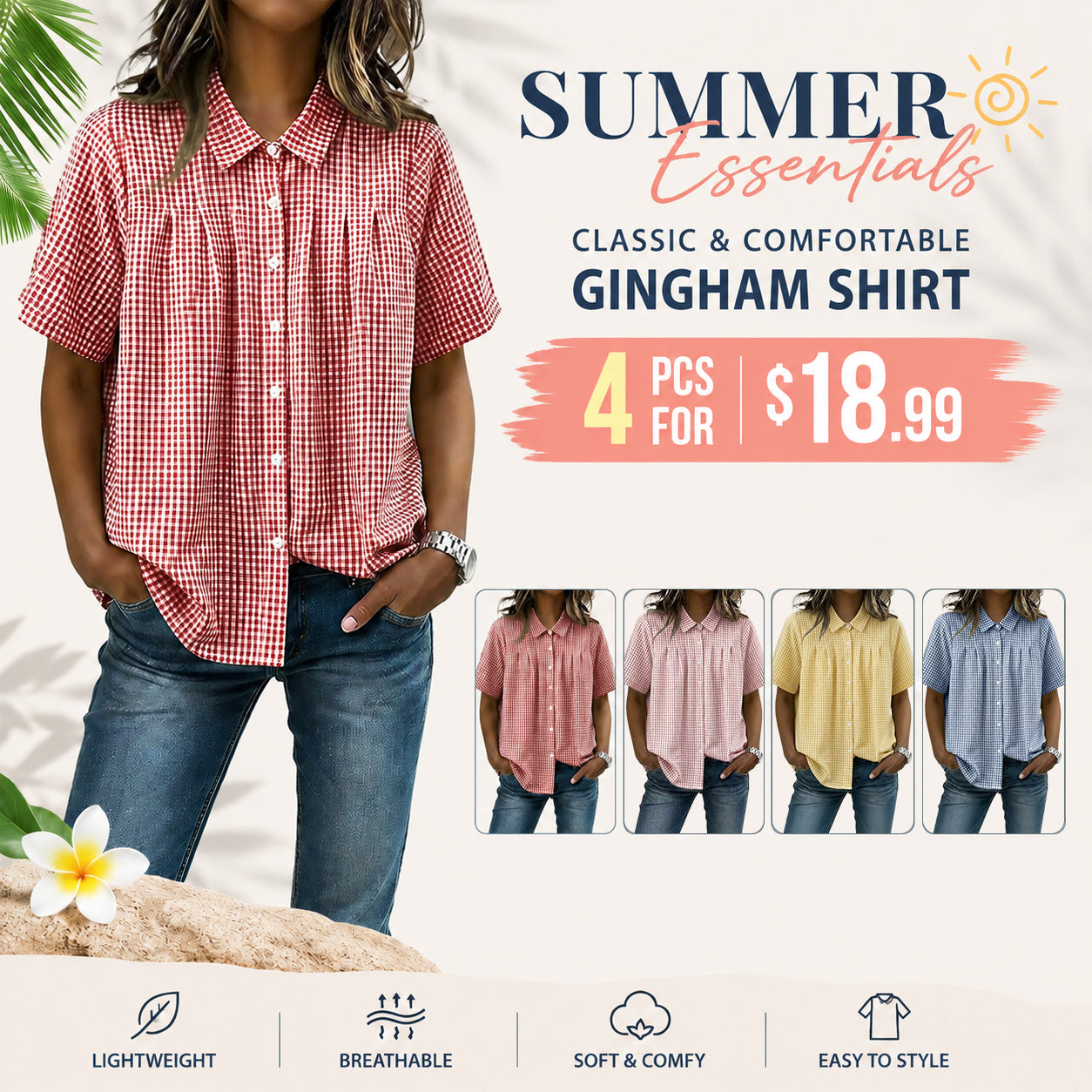 Women's Casual Gingham Checkered Shirt - Relaxed Fit Plaid Blouse