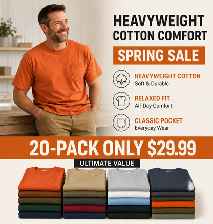 🔥Men's Heavyweight Cotton Pocket T-Shirt – Relaxed Fit Everyday Casual Tee | Big & Tall Available