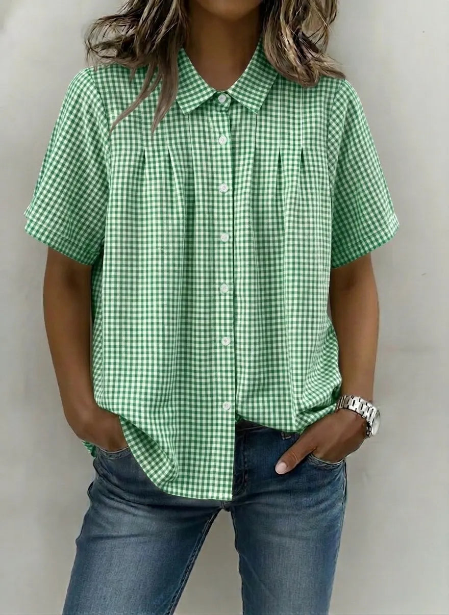 Women's Casual Gingham Checkered Shirt - Relaxed Fit Plaid Blouse