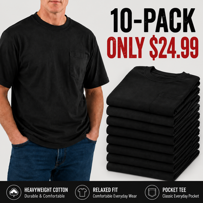 🔥Men's Heavyweight Cotton Pocket T-Shirt – Relaxed Fit Everyday Casual Tee | Big & Tall Available