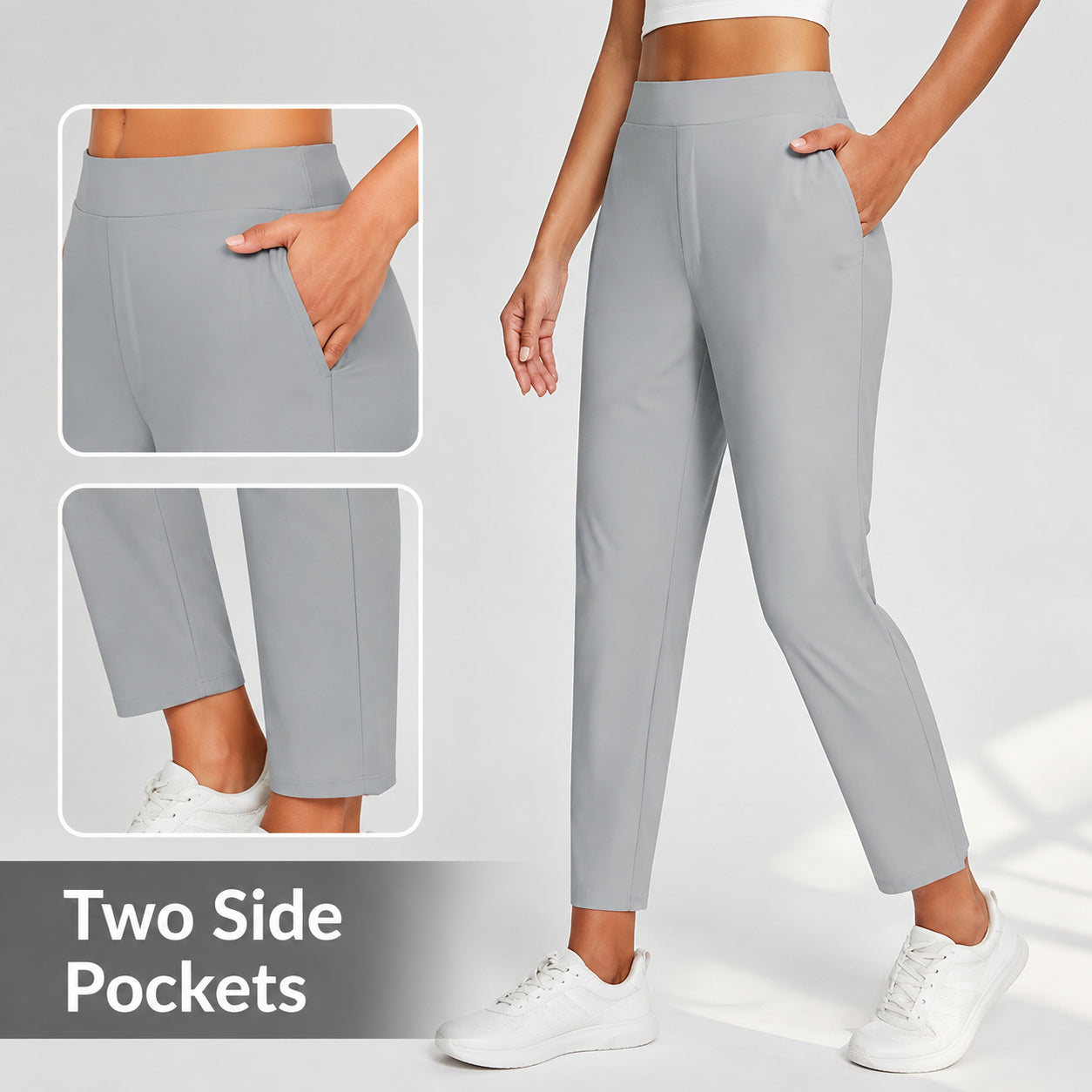 Women's High Waist Stretch Ankle Pants with Pockets – Golf, Work & Casual