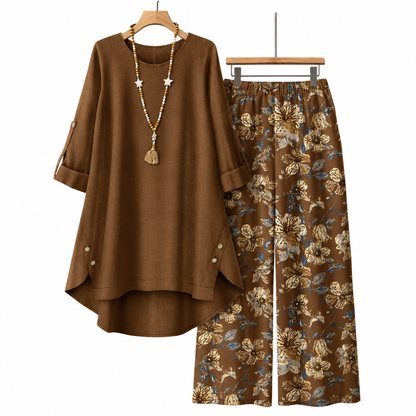 Women's Cotton Linen Half Sleeve Top ＆ Pants Set – Breathable & lightweight