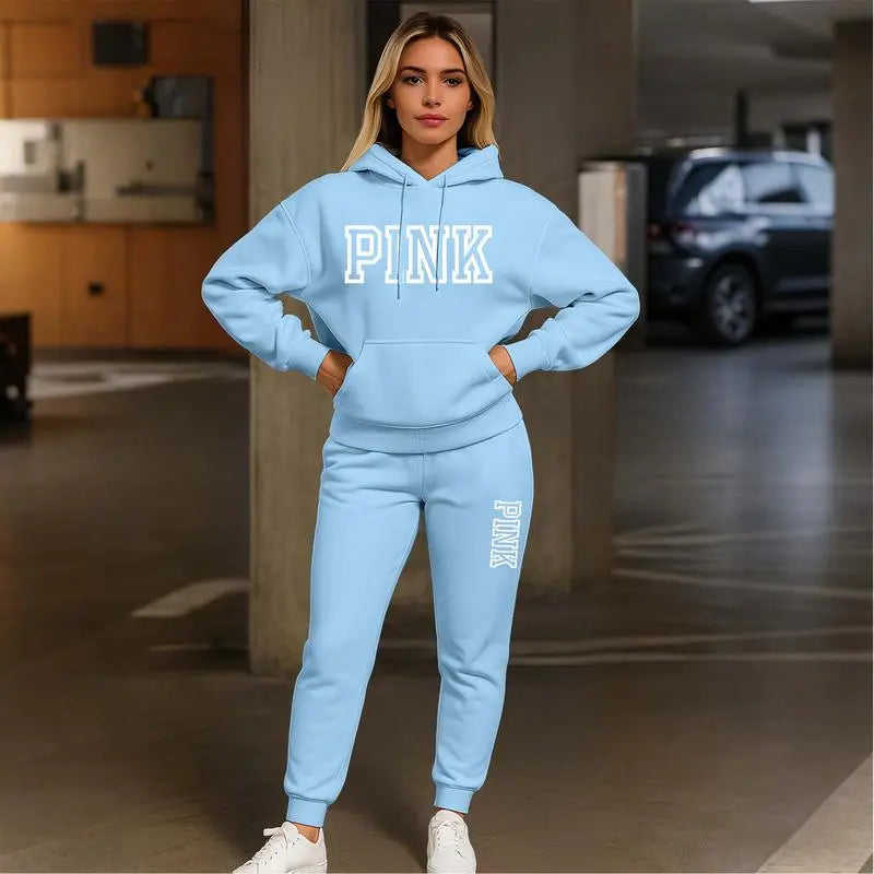 Women's Casual Printed Hoodie & Drawstring Jogger Pants Set