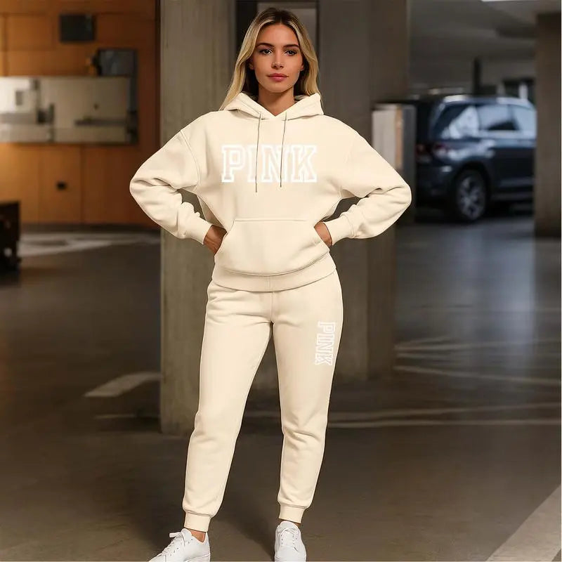 Women's Casual Printed Hoodie & Drawstring Jogger Pants Set