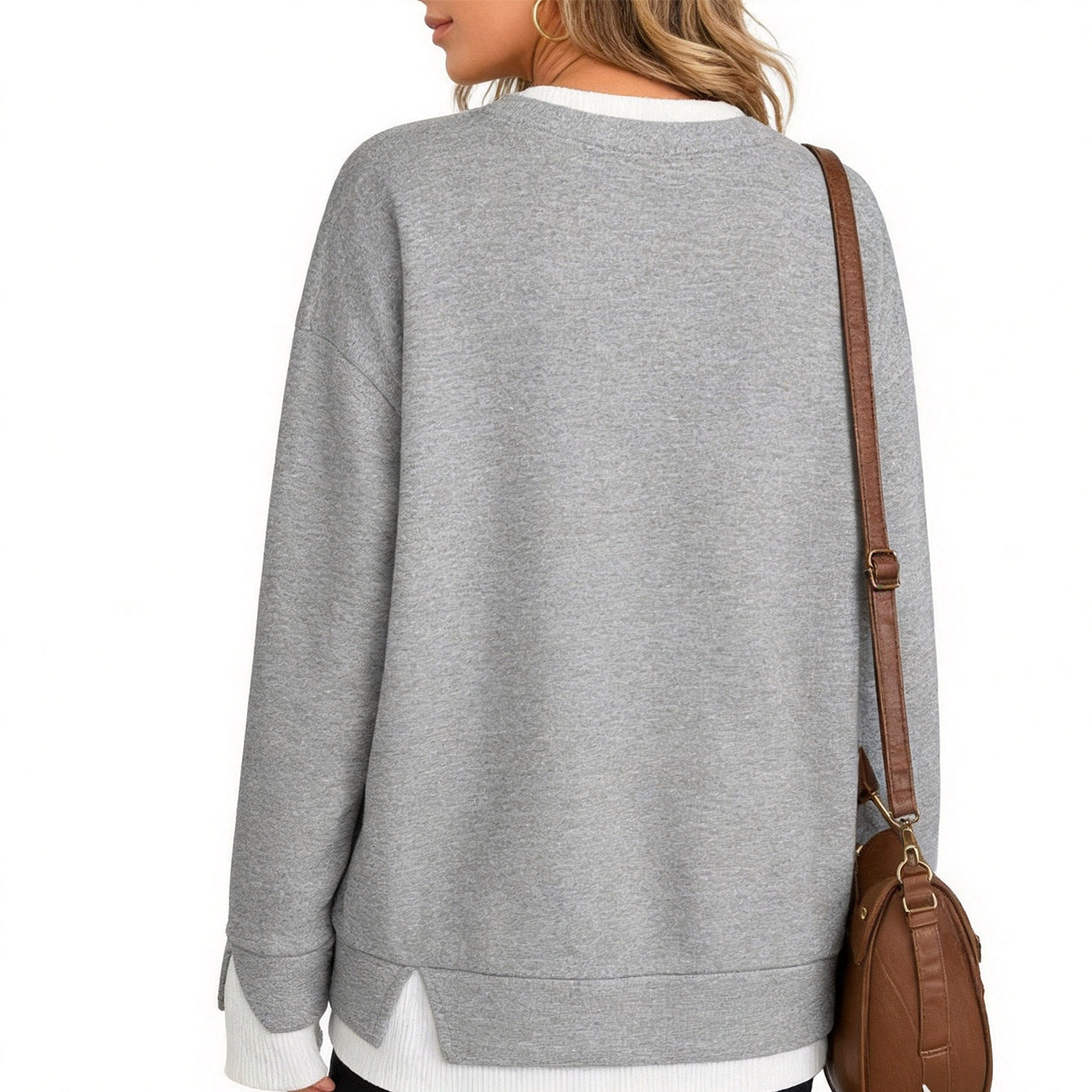 Women's Fake Two Piece Layered Sweatshirt, Crew Neck White Ribbed Cuff & Hem Patchwork Drop Shoulder Oversized Long Sleeve Pullover Top Hoodie Hoodie Fit Casual.
