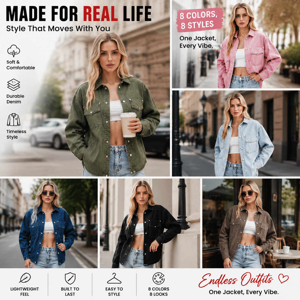 Women’s Oversized Denim Shacket Washed Denim Jacket Button Front Casual Long Sleeve Layering Outerwear