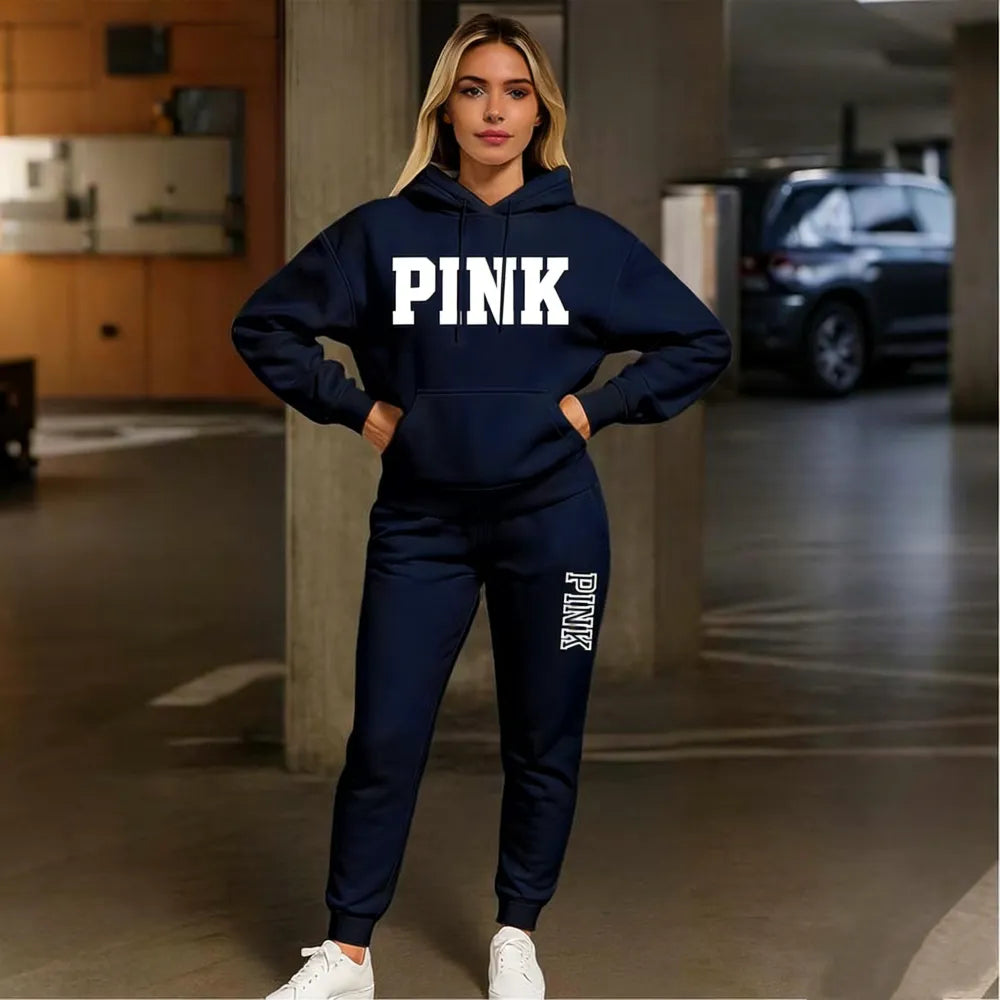 Women's Casual Printed Hoodie & Drawstring Jogger Pants Set