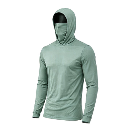 Men's UPF 50+ Long-Sleeve Sun-Protection Hoodie (with Sleeve Pocket and Face Mask)