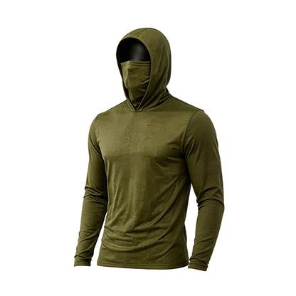 Men's UPF 50+ Long-Sleeve Sun-Protection Hoodie (with Sleeve Pocket and Face Mask)