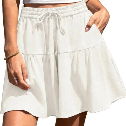 Womens Linen BlendWide Leg Flowy CulotteShorts DrawstringLoose Fit SummerCasual LightweightComfy Vacation Wear