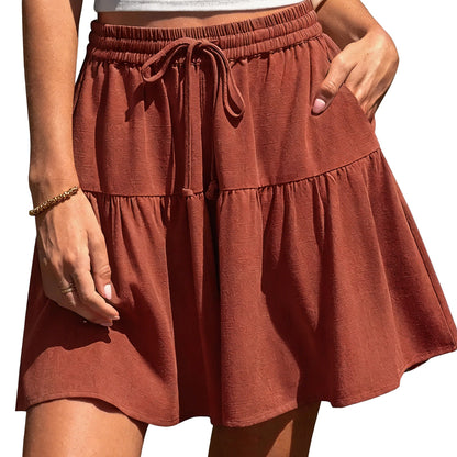 Womens Linen BlendWide Leg Flowy CulotteShorts DrawstringLoose Fit SummerCasual LightweightComfy Vacation Wear