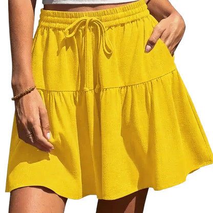 Womens Linen BlendWide Leg Flowy CulotteShorts DrawstringLoose Fit SummerCasual LightweightComfy Vacation Wear