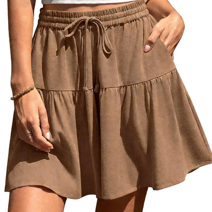 Womens Linen BlendWide Leg Flowy CulotteShorts DrawstringLoose Fit SummerCasual LightweightComfy Vacation Wear