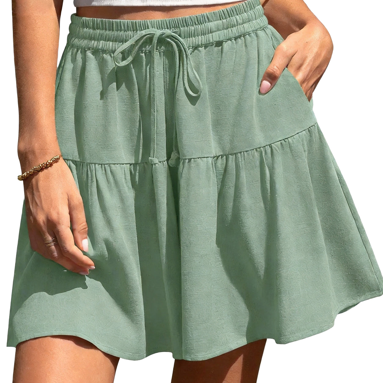 Womens Linen BlendWide Leg Flowy CulotteShorts DrawstringLoose Fit SummerCasual LightweightComfy Vacation Wear