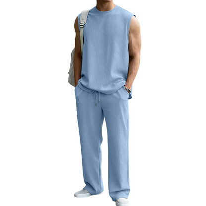 🔥 Limited-Time Sale ✨ Men’s 2-Piece Rib Knit Set | Sleeveless Tank + Wide Leg Pants 🌴