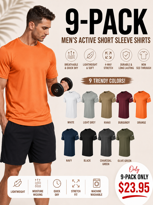 9-PACK Men's Print Reflective Stripe Sports T-Shirts