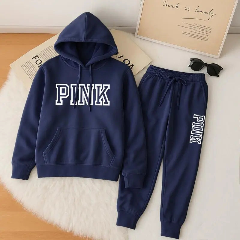 Women's Casual Printed Hoodie & Drawstring Jogger Pants Set