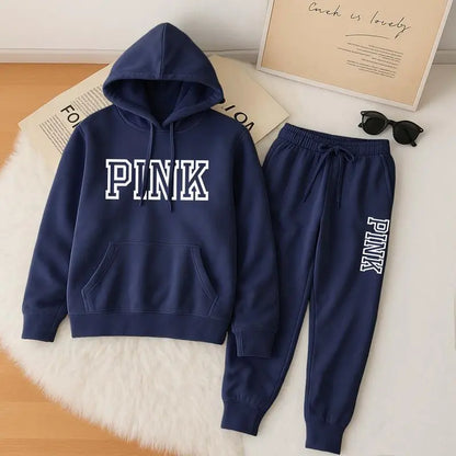 Women's Casual Printed Hoodie & Drawstring Jogger Pants Set