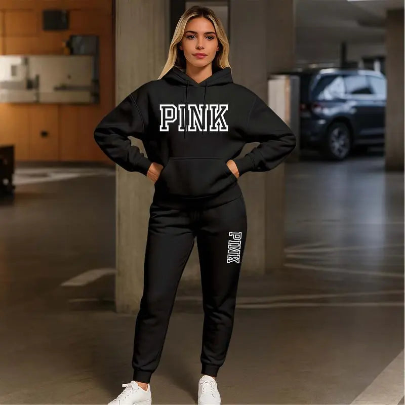 Women's Casual Printed Hoodie & Drawstring Jogger Pants Set