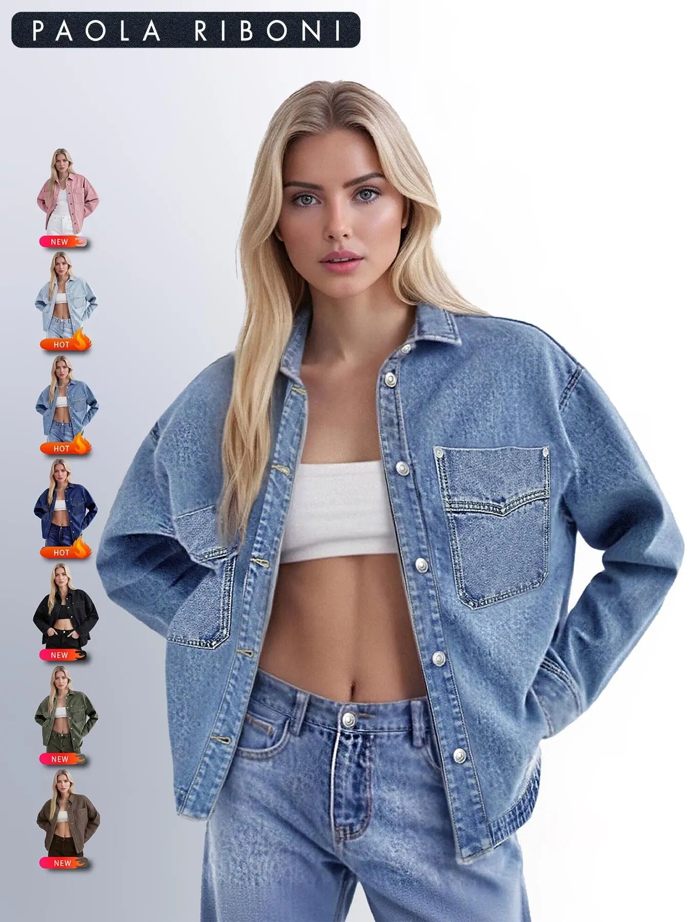 Women’s Denim Shacket Jacket, Oversized Button Down Jean Shirt Jacket with Chest Pockets, Vintage Western Casual Outerwear