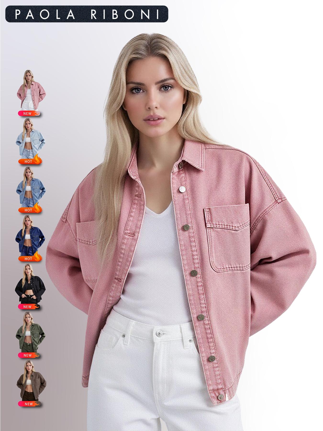 Women’s Denim Shacket Jacket, Oversized Button Down Jean Shirt Jacket with Chest Pockets, Vintage Western Casual Outerwear