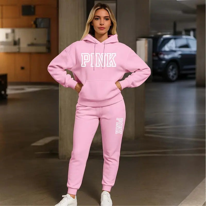 Women's Casual Printed Hoodie & Drawstring Jogger Pants Set