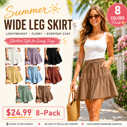 Womens Linen BlendWide Leg Flowy CulotteShorts DrawstringLoose Fit SummerCasual LightweightComfy Vacation Wear