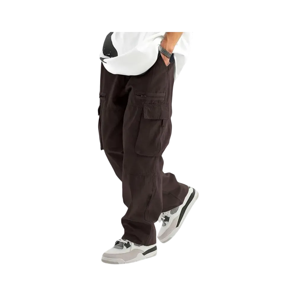 Unisex Loose Fit Cargo Pants Multi Pocket Adjustable Waist Casual Trousers