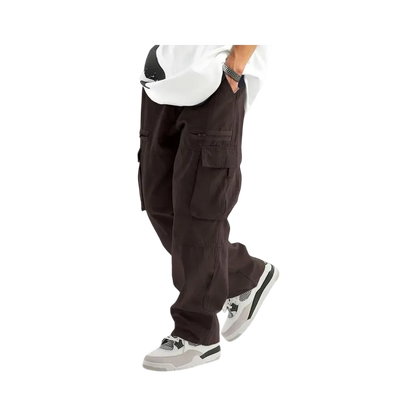 Unisex Loose Fit Cargo Pants Multi Pocket Adjustable Waist Casual Trousers