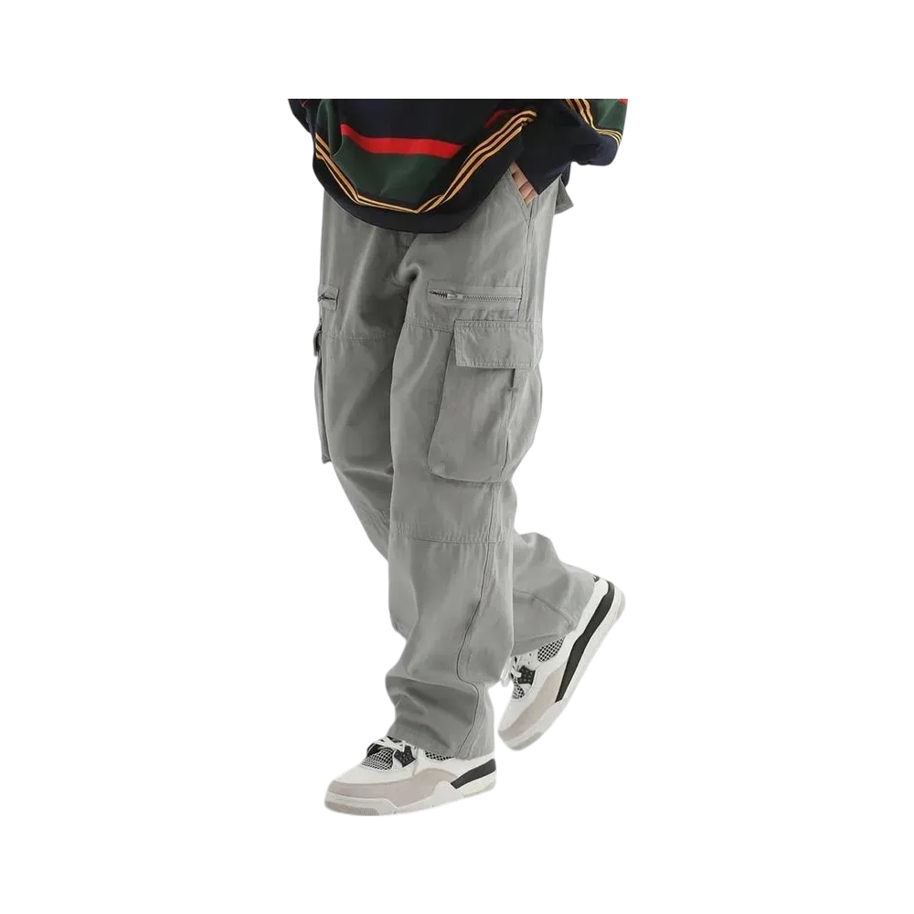 Unisex Loose Fit Cargo Pants Multi Pocket Adjustable Waist Casual Trousers