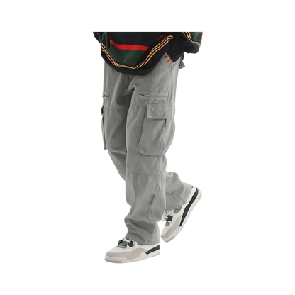 Unisex Loose Fit Cargo Pants Multi Pocket Adjustable Waist Casual Trousers