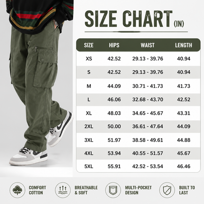 Unisex Loose Fit Cargo Pants Multi Pocket Adjustable Waist Casual Trousers