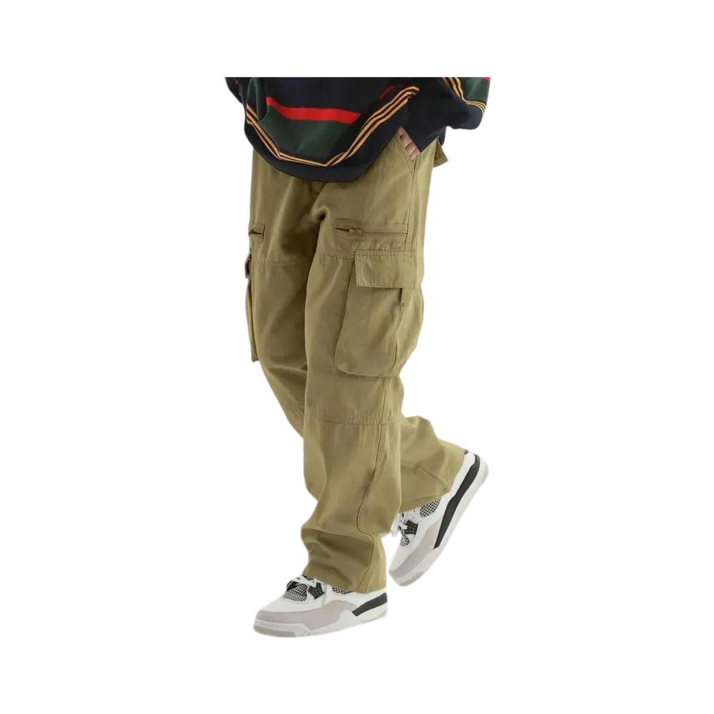Unisex Loose Fit Cargo Pants Multi Pocket Adjustable Waist Casual Trousers