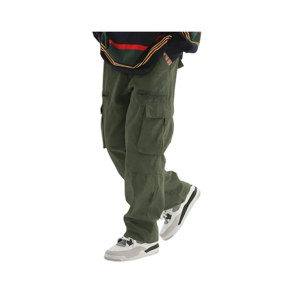 Unisex Loose Fit Cargo Pants Multi Pocket Adjustable Waist Casual Trousers