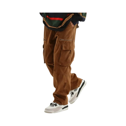 Unisex Loose Fit Cargo Pants Multi Pocket Adjustable Waist Casual Trousers