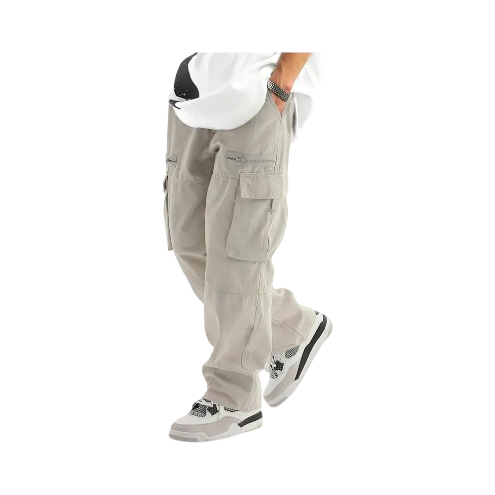 Unisex Loose Fit Cargo Pants Multi Pocket Adjustable Waist Casual Trousers