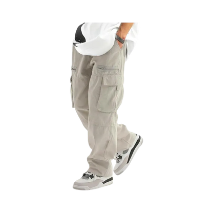 Unisex Loose Fit Cargo Pants Multi Pocket Adjustable Waist Casual Trousers