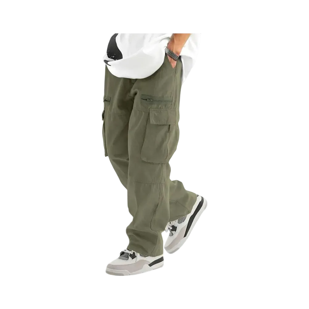 Unisex Loose Fit Cargo Pants Multi Pocket Adjustable Waist Casual Trousers