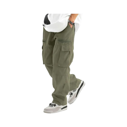Unisex Loose Fit Cargo Pants Multi Pocket Adjustable Waist Casual Trousers