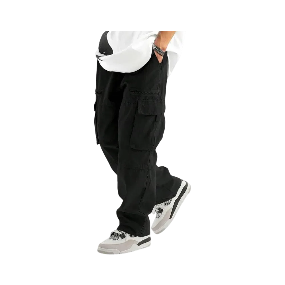 Unisex Loose Fit Cargo Pants Multi Pocket Adjustable Waist Casual Trousers