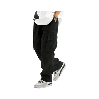 Unisex Loose Fit Cargo Pants Multi Pocket Adjustable Waist Casual Trousers