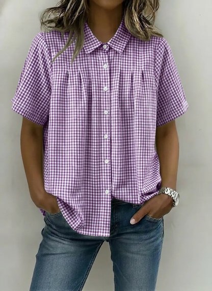 Women's Casual Gingham Checkered Shirt - Relaxed Fit Plaid Blouse