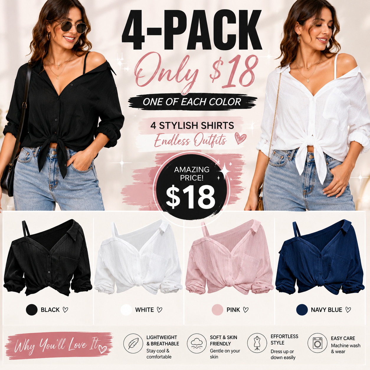 💖Limited Time $24 Bundle Deal💖 – 8pcs Women’s Asymmetric Cold Shoulder Blouse, Elegant Spring Summer Casual Tops